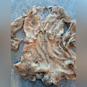 Zimmermann Sheer Floral Scarf Blouse in Peach and Olive